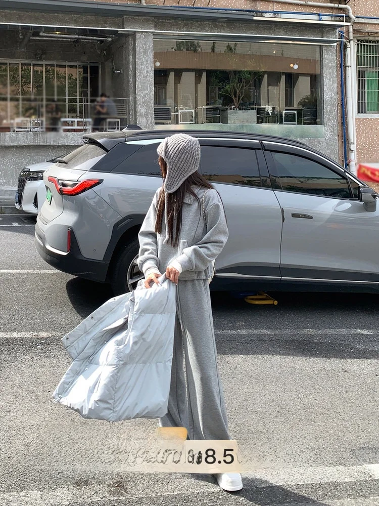 

Модный комплект из толстовки на флисовой подкладке и юбки, повседневные брюки с высокой талией, теплый зимний наряд в корейском стиле, женский комплект