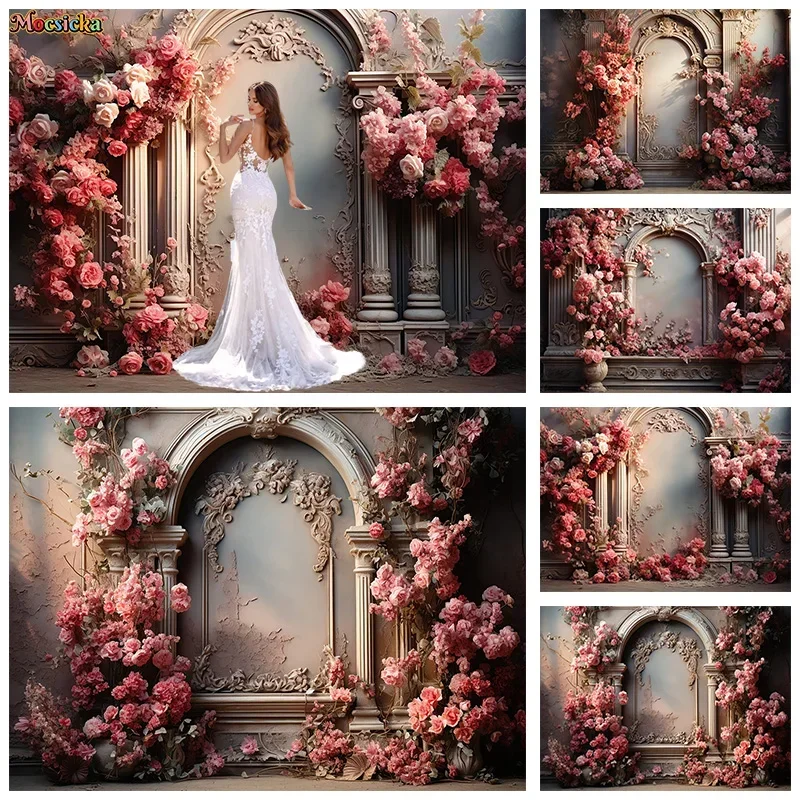 

Mocsicka Photography Backdrop Valentine's Day Party Floral Vintage Arch Background Wedding Portrait Happy Birthday Photo Props