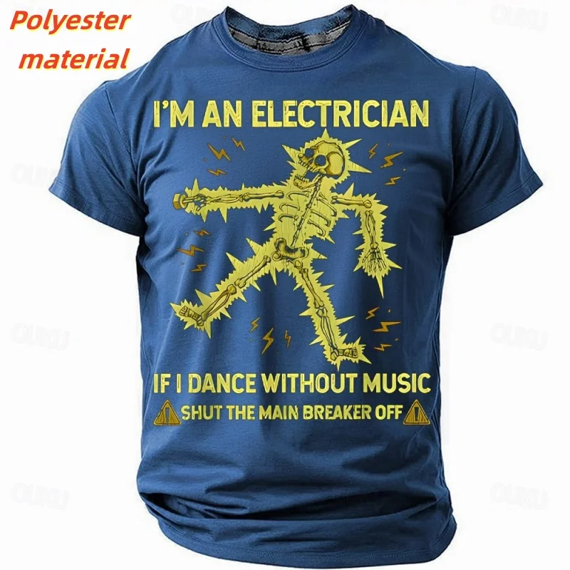 Electric Shock Pattern T Shirt For Men Skeleton 3D Print Tees Summer Oversized Tops Short Sleeves Round Neck T-Shirts Streetwear