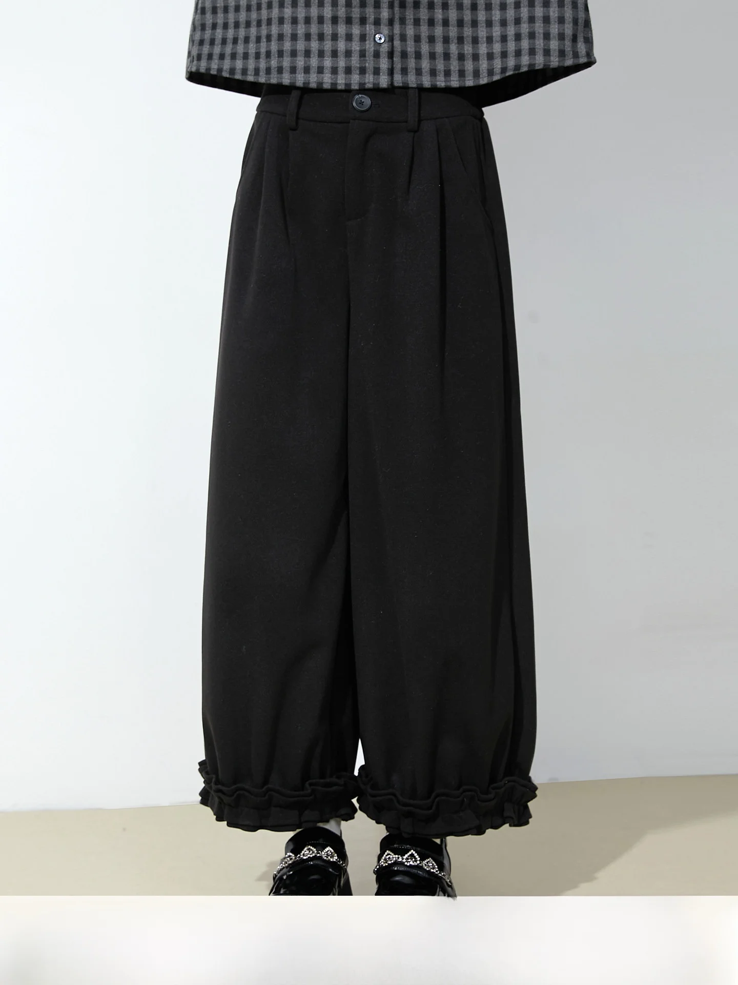 

Черные шерстяные брюки-фонарики женские с высокой талией, эластичные, из полиэфирного волокна, с вертикальной полосатой текстурой, с вставками, для танцев (Bla Sugar Round Dance)