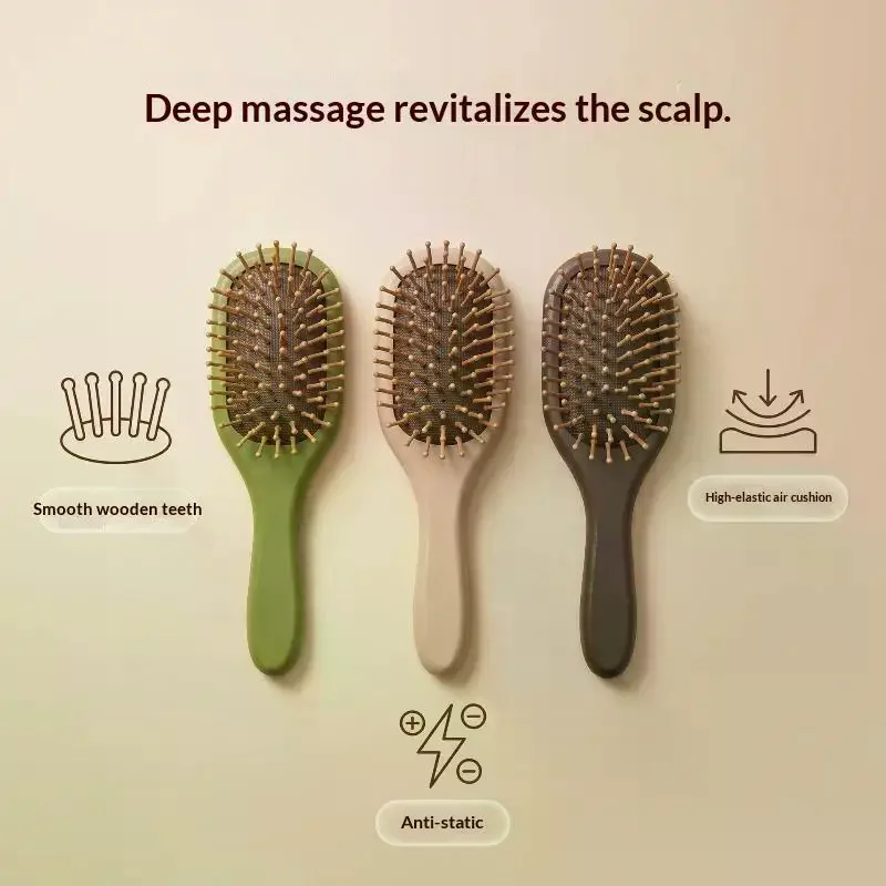Natural Bamboo Hair Brush With Scalp Massage Bristles Gentle Detangling For Daily Hair Care Home Travel