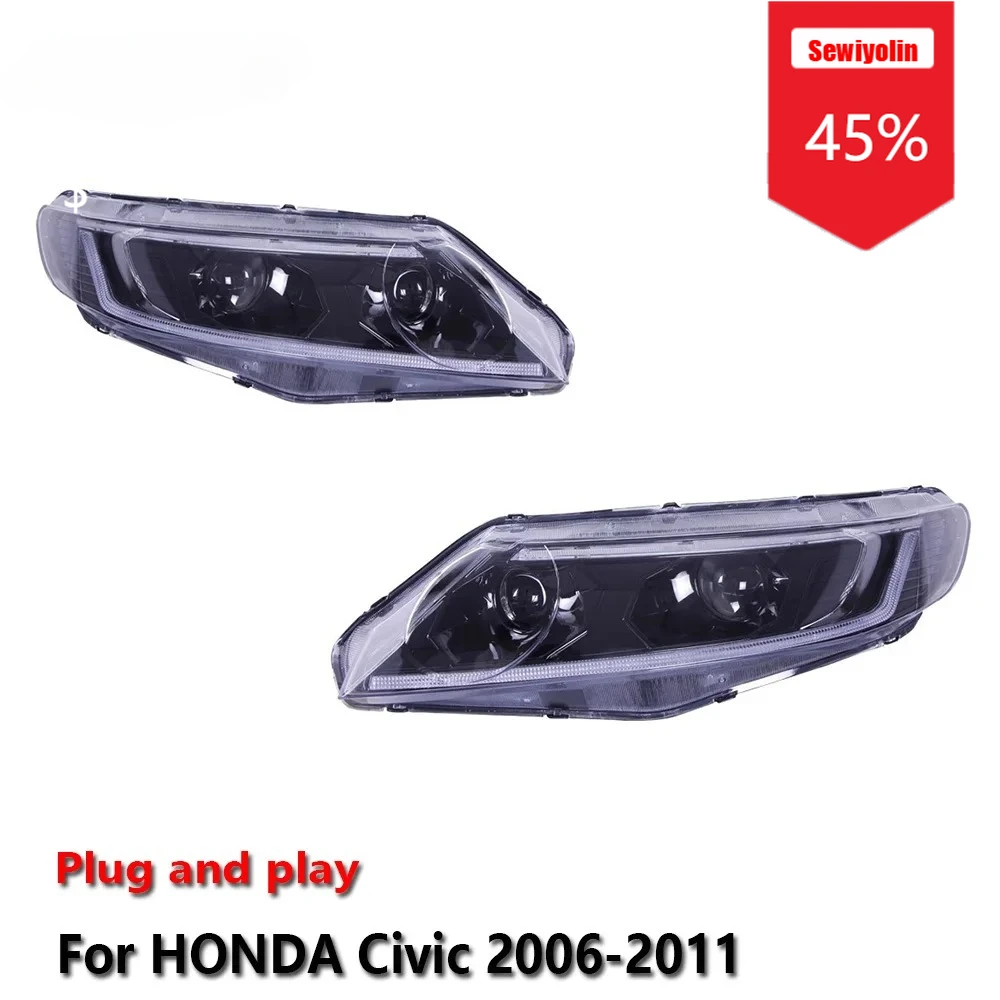 

Sewiyolin автомобильные светодиодные фары в сборе для HONDA Civic 2006-2011 противотуманные фары DRL тормозной указатель поворота Plug and Play