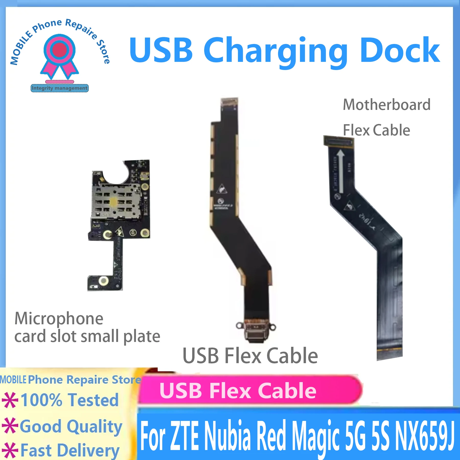 USB Charge For ZTE Nubia Red Magic 5G 5S NX659J USB Plug Charging Port Charge Board Flex Cable Full IC Working For USB Mobile Ph