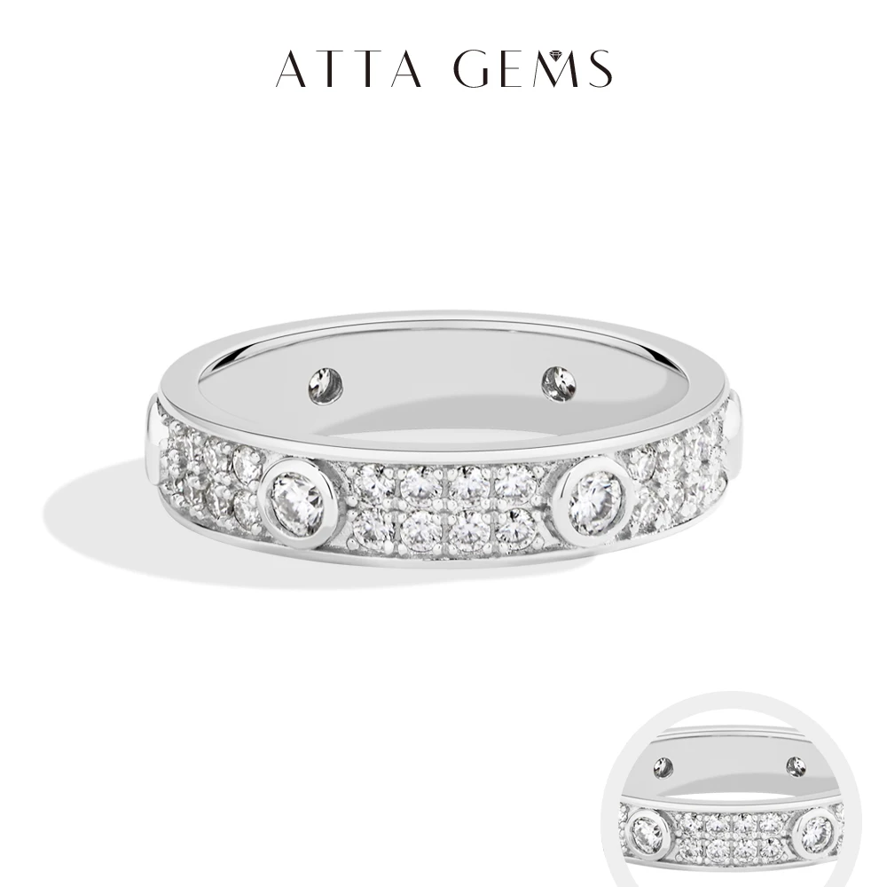 

ATTAGEMS Full Diamond D VVS1 Moissanite Rings Women s925 Sterling Silver Fine Round Row Ring For Couple Dating Sparkling Jewelry