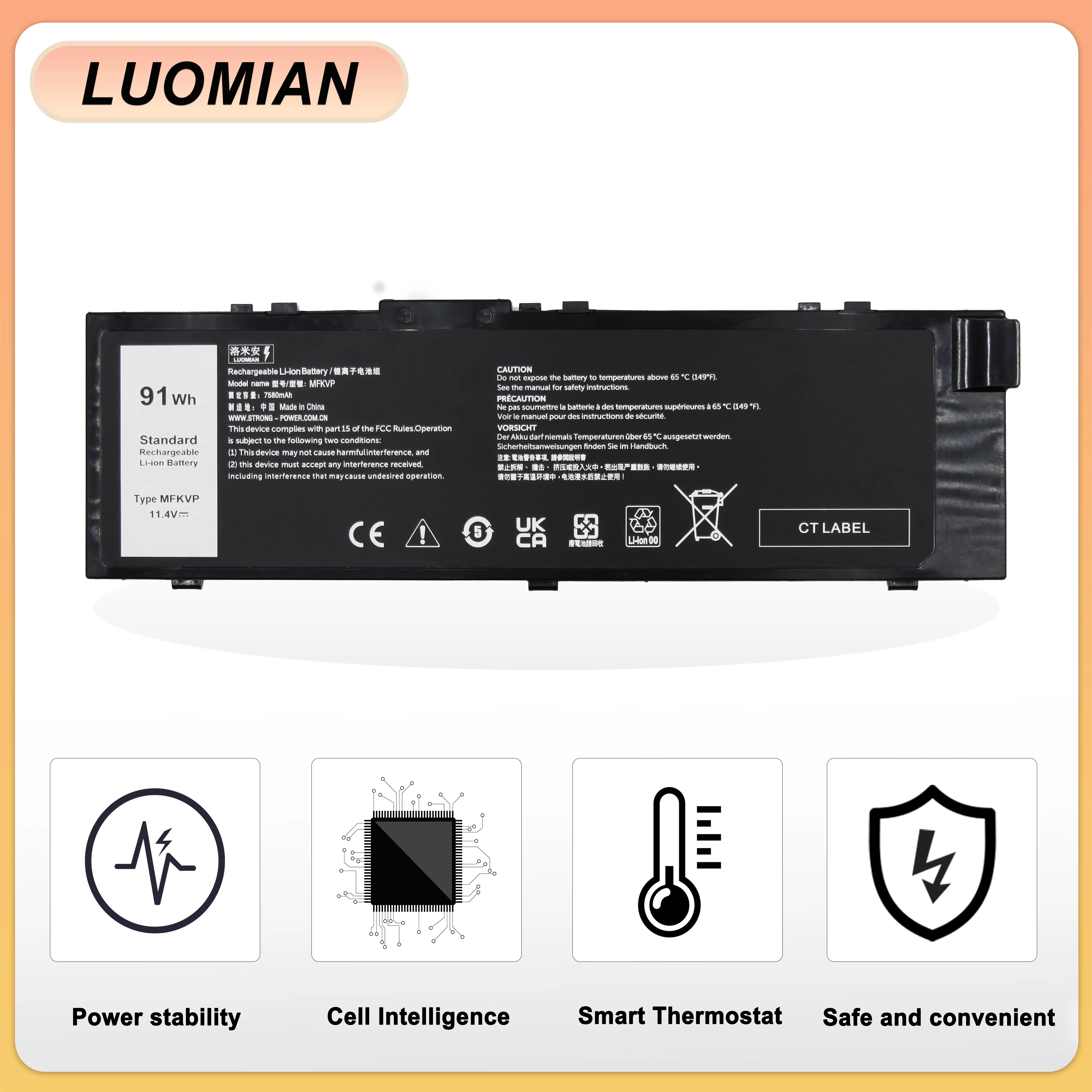 LUOMIAN MFKVP Laptop battery For Dell Precision 15 7510 7520 17 7720 7710 M7510 M7710 T05W1 1G9VM GR5D3 0FNY7 M28DH 11.4V