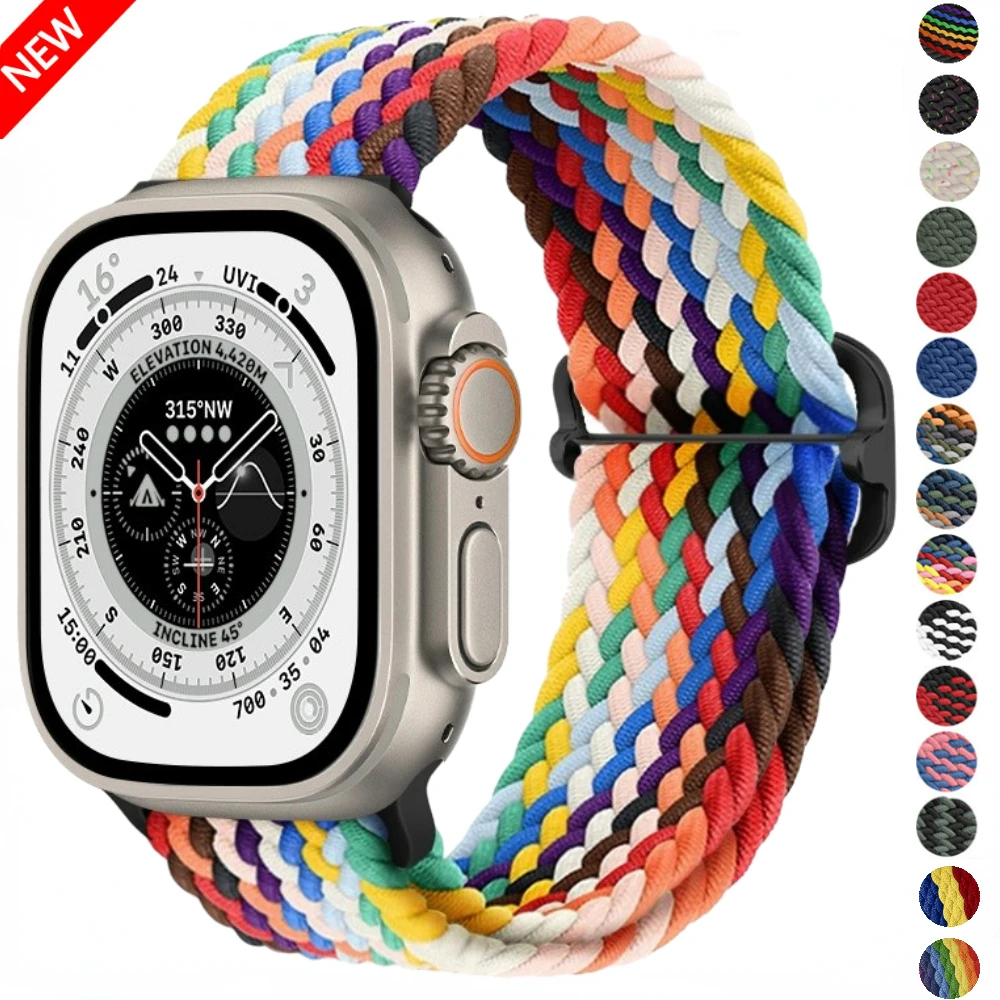 

Braided Nylon Strap For Apple Watch Band Ultra 49mm 45mm 44mm 42mm 41mm 40mm 38mm Elastic Bracelet for iWatch 9 8 7 SE 3 4 5 6