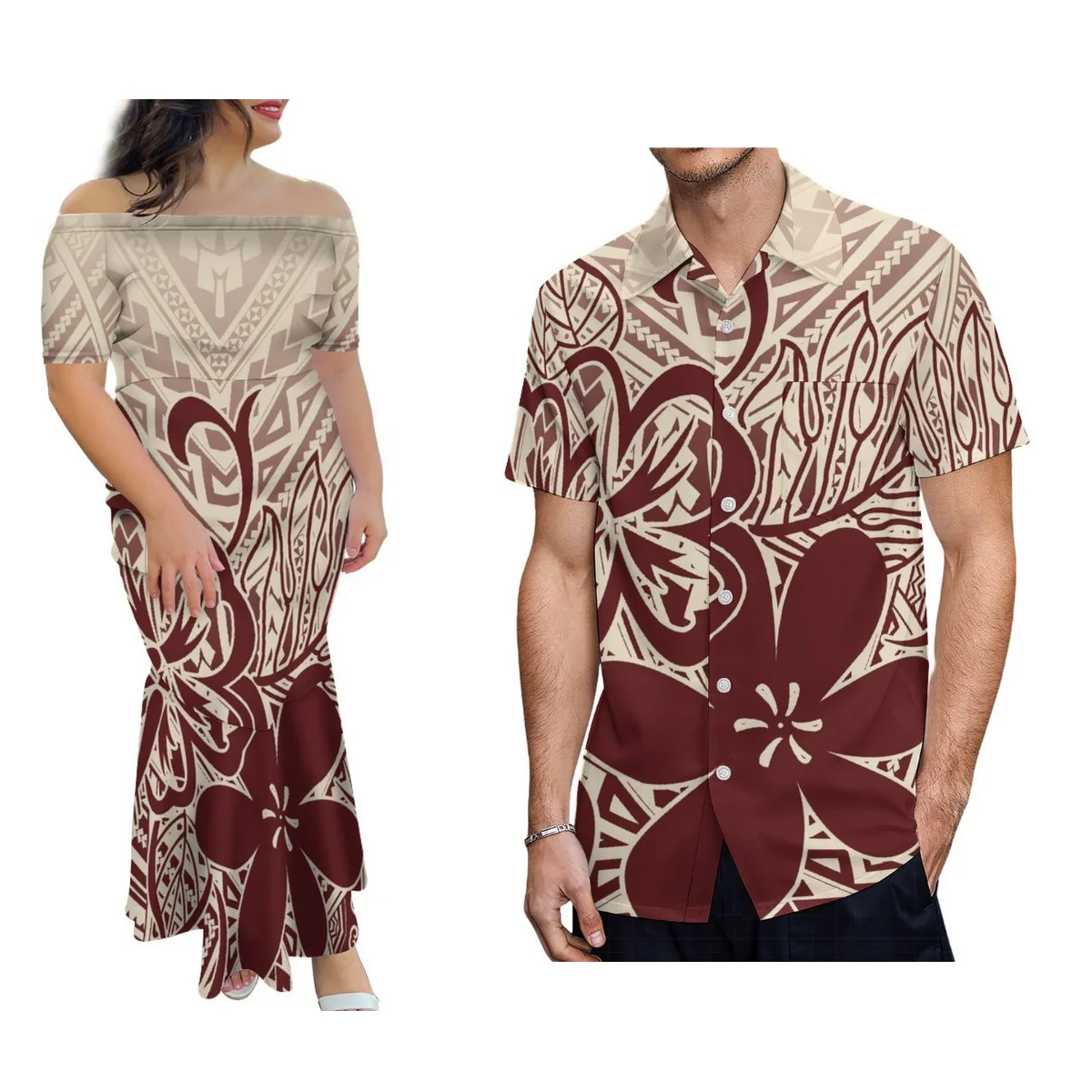 Summer Couple Set Luxury Design Women'S Sexy One-Shoulder Dress With Hawaiian Men'S Shirt Cocktail Birthday Party Dress