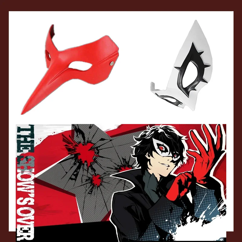 Juego de 5 máscaras de fiesta para adultos, máscara de media cara Goro Akechi, máscara de ojos del Joker, ladrón fantasma, Cosplay rojo y blanco para club nocturno de Halloween