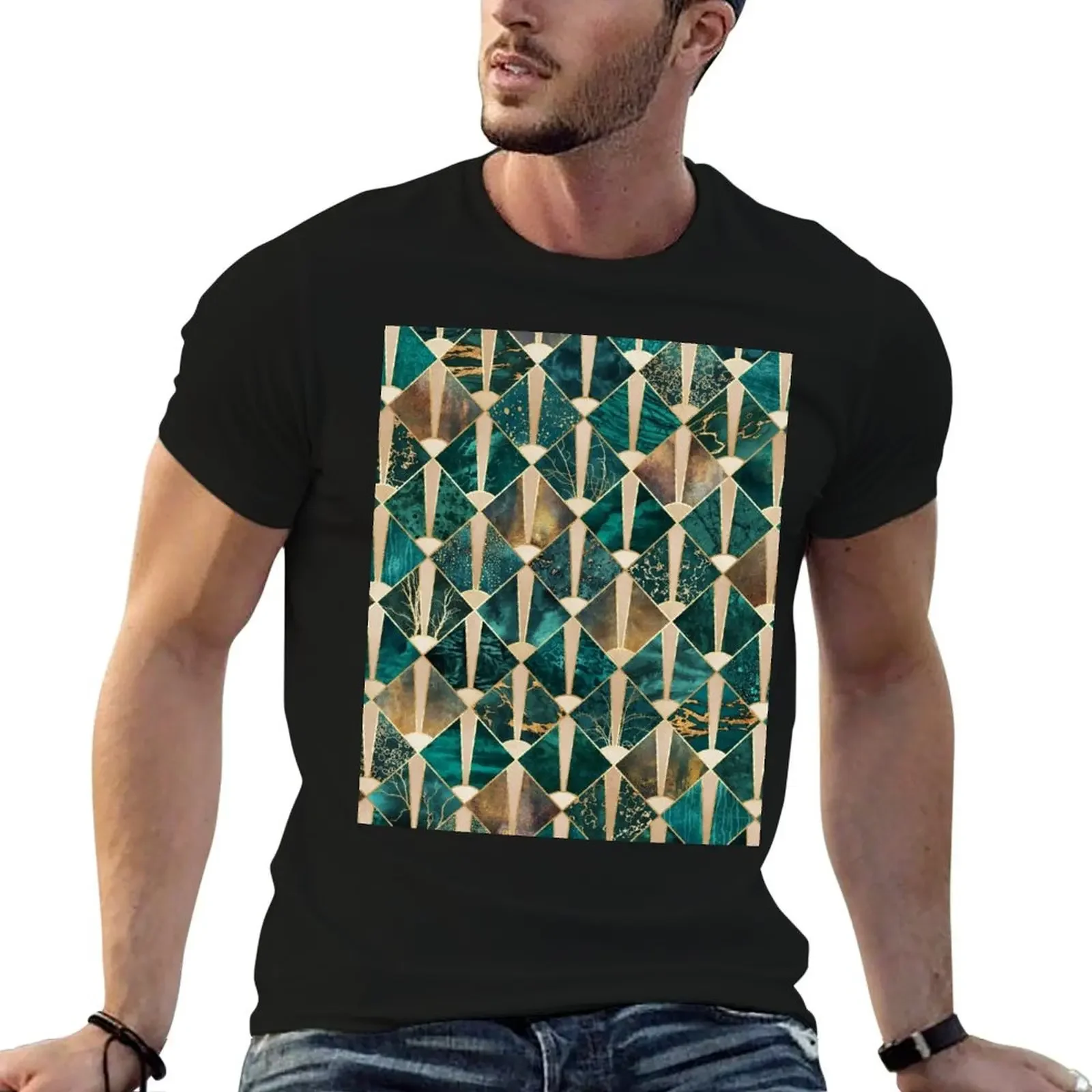 Art Deco Tiles - Ocean T-Shirt vintage clothes sports fans graphics mens white t shirts