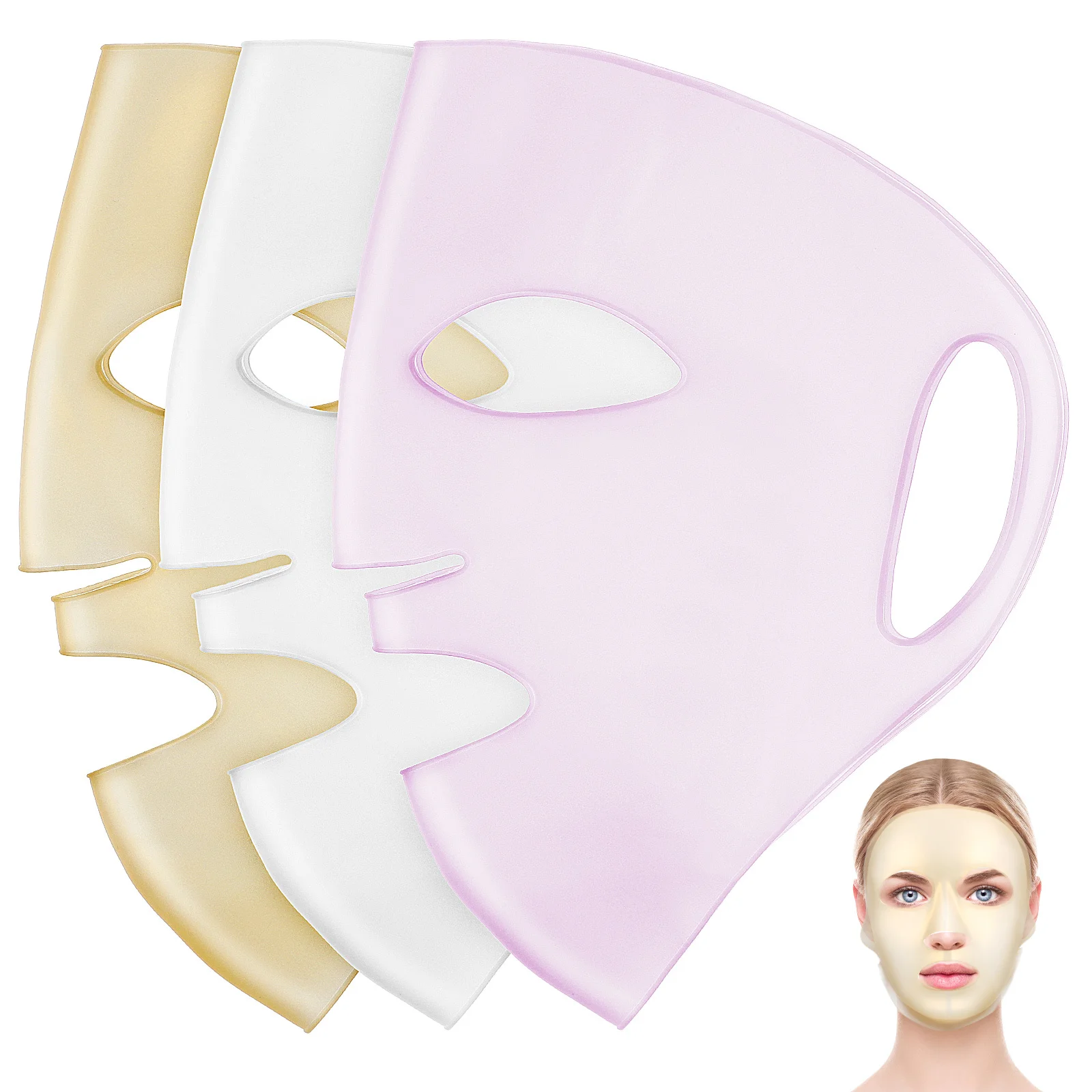 3 pezzi maschera in silicone copertura riutilizzabile coperture per il viso design morbido 3D idratante applicatore viso maschere in gel di silice anti evaporazione