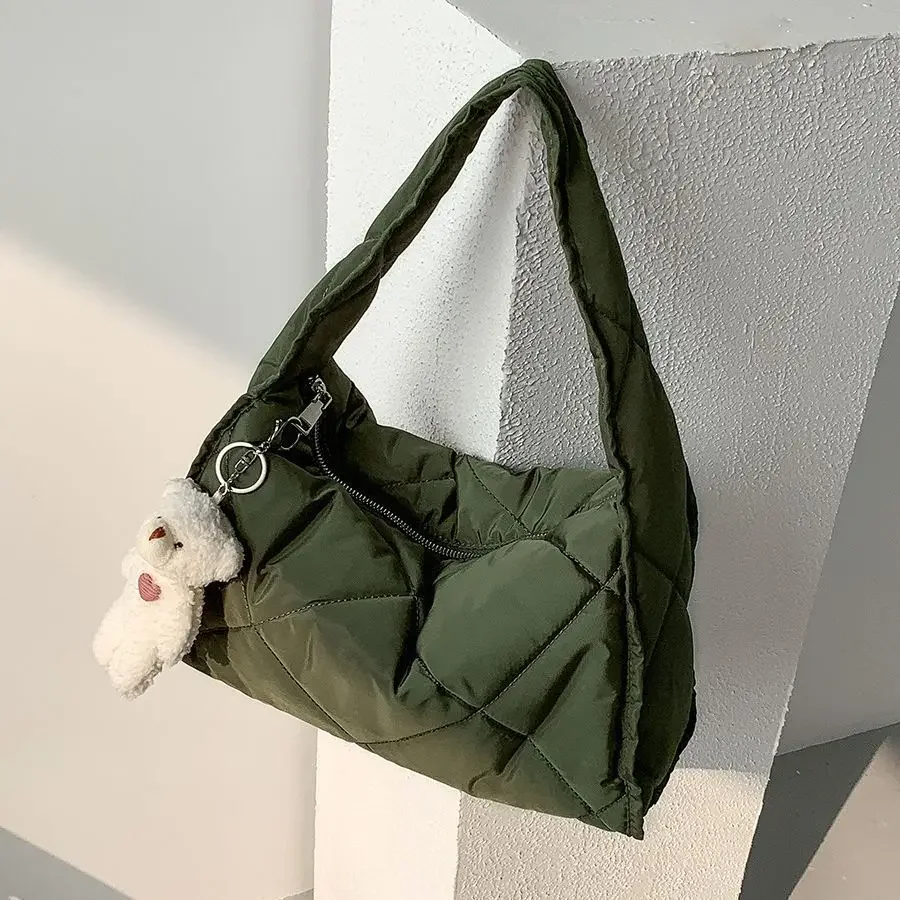 Solid Color High Quality Cotton Tote Bag Nylon Handbag Expanded Olive Green Tote Bag Custom Puff Cotton Fabric Hand Bag