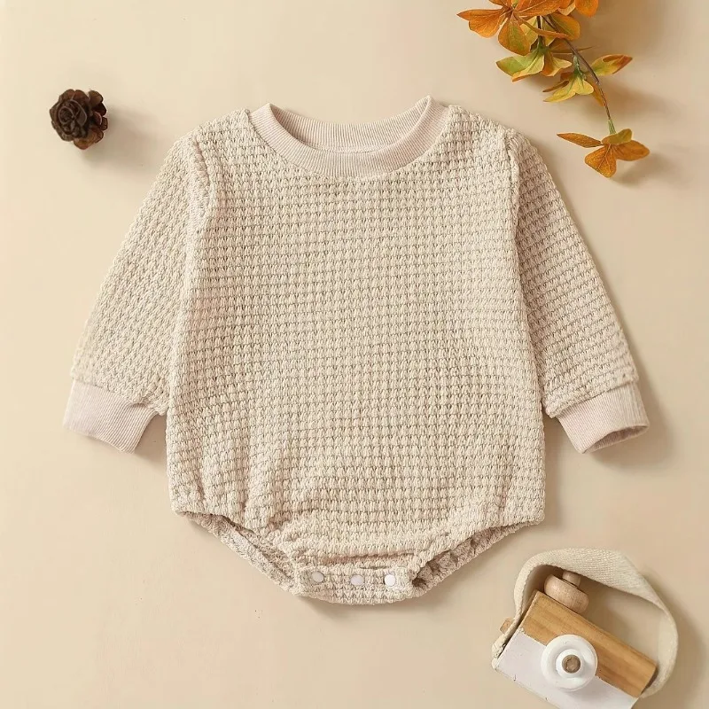 ZOETOPKID Newborn Baby Girl Boy Autumn Winter Clothes Solid Color Knit Long Sleeve Sweater Rompers Jumpsuit Casual Warm Outfits