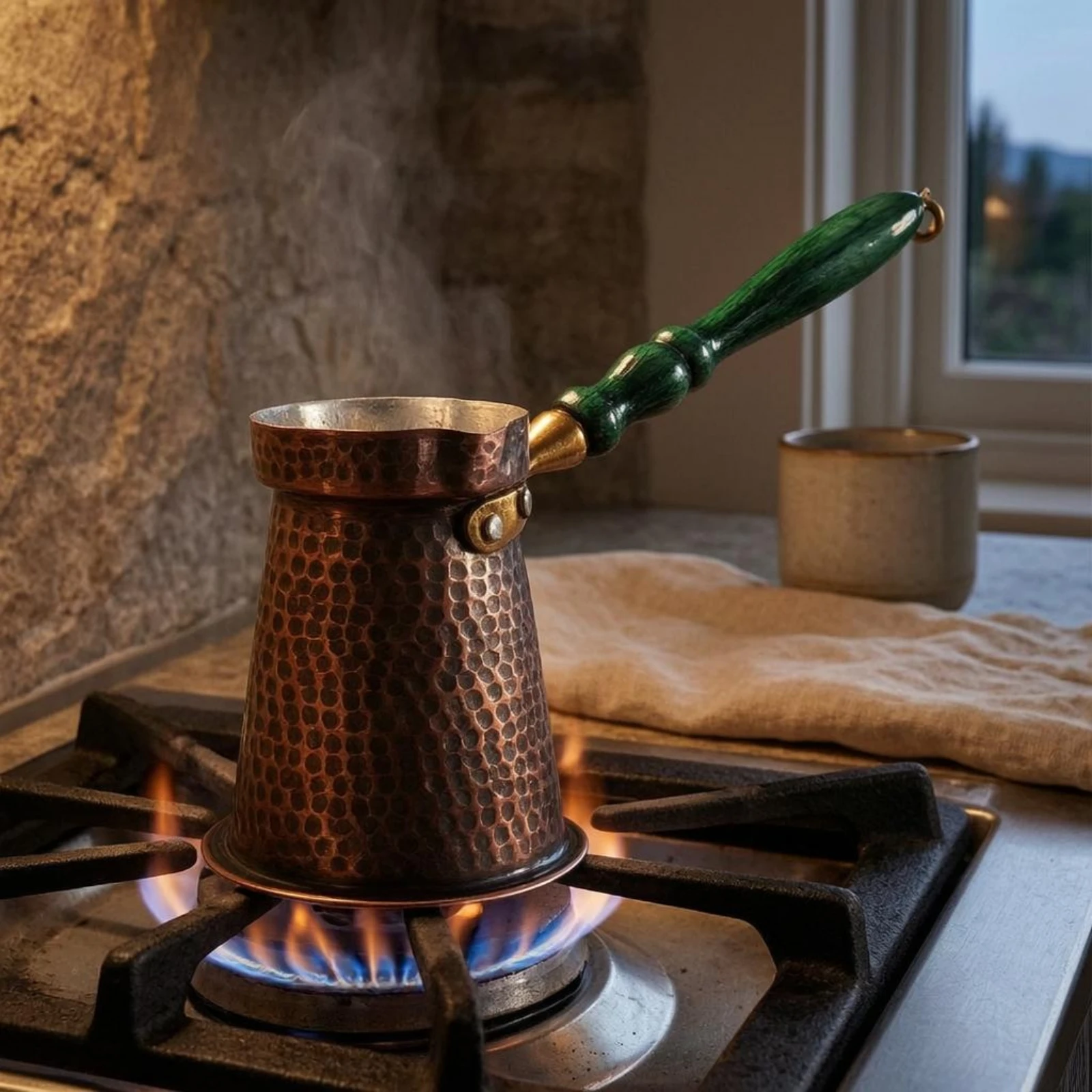 Copper Cezve Heat-Insulating Handmade Copper Coffee Pot Ibrik Stovetop Use Cookware Traditional Design