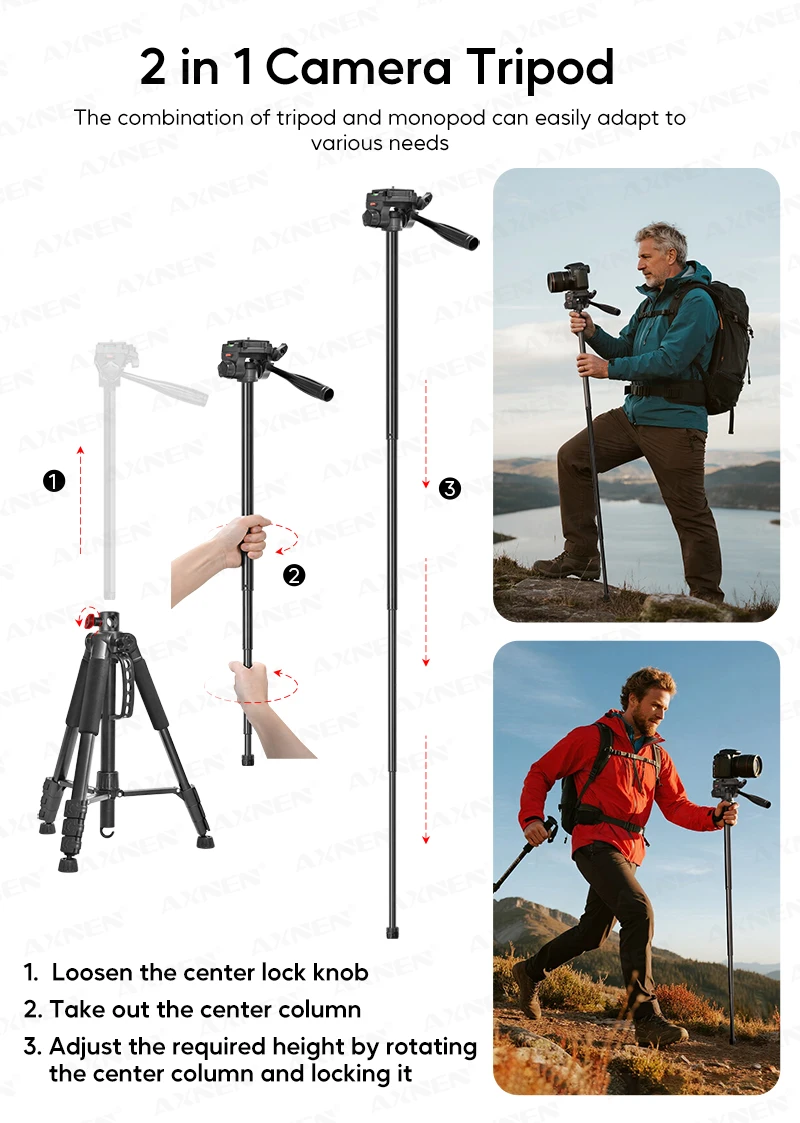 Tripod Profesional Aluminium 62”158CM Tinggi Dapat Disesuaikan 360 °   Ball Head Quick Release untuk Kamera DSLR Proyektor Portabel Perjalanan