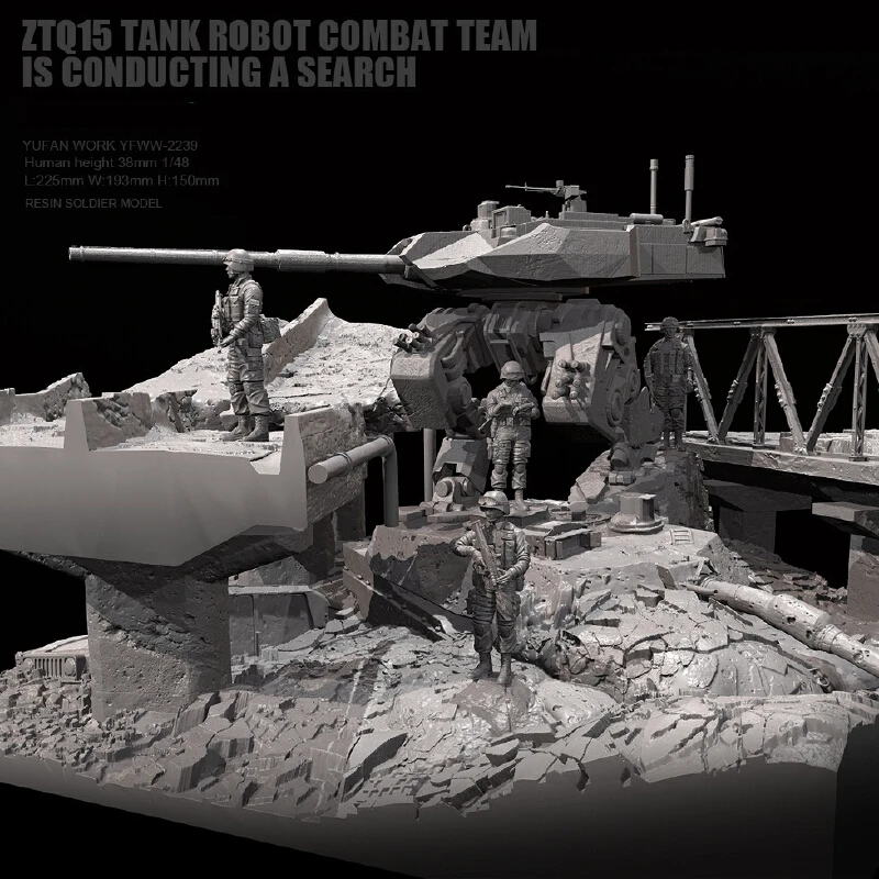 

38mm Three Soldiers Tanks And Scenes Resin Model Figure Gk Micro Miniature 3d Printed White Model Toy Unassembled And Unpainted
