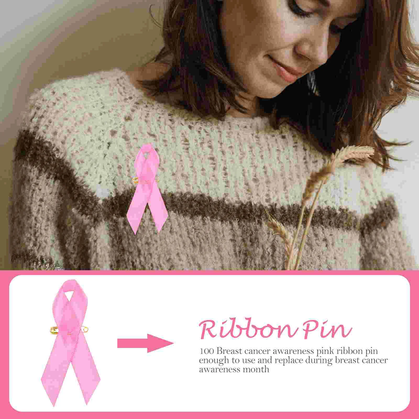 100 Pcs Pink Ribbon Breast Cancer Supply Decorate Accessory Delicate Publicity Polyester Decorative Fundraising Miss