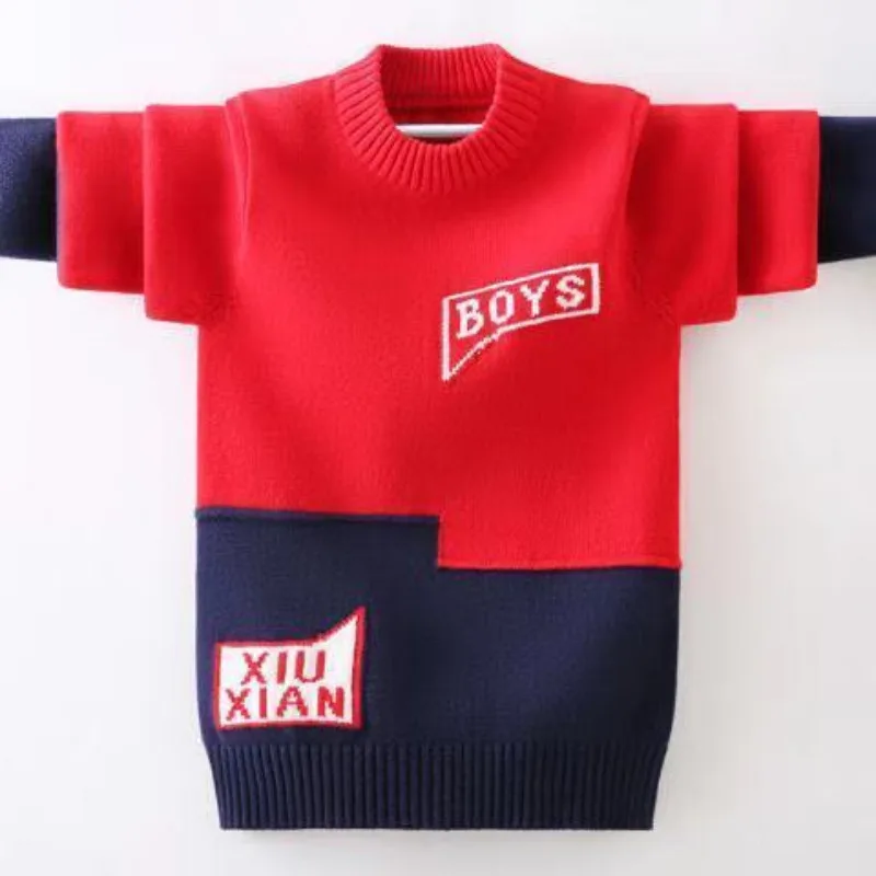 

Kids Sweaters Autumn Winter Boys Kintted Pullovers Warm Clothes Children Bottoming Shirt Letter Color Matching Teenage Swearters