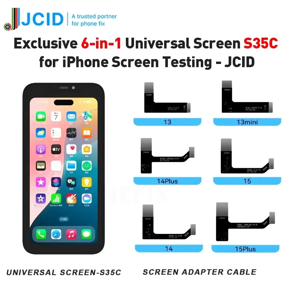 JCID Universal Screen S35C 6-in-1 Multi-purpose Screen for IPhone 13/13 Mini/14/15 Plus LCD Display Test PCB Fast Detection Tool