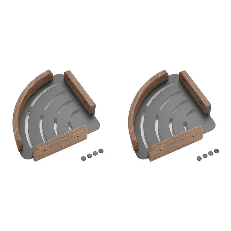 2025 Trend 2X Walnut Wood Bathroom Shelves Wall Mounted Shower Corner Storage Shelf Kitchen Organizer Rack