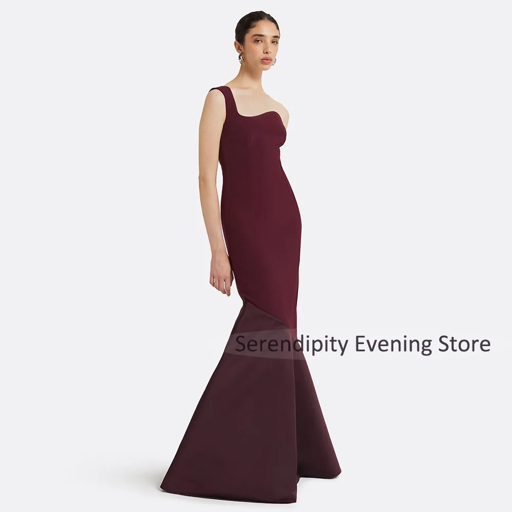 Modern Evening Dress Burgundy One Shoulder Sleeveless Mermaid Evening Gowns for Women Floor Length Trumpet Formal Party Dresses