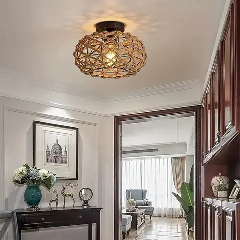 हेम्प रस्सी छत लाइट विंटेज E27 बुना रतन विकर लटकन लैंप बेडरूम कैफे हॉलवे ग्रामीण इलाकों इनडोर सजावट लैंपशेड के लिए 10 best sales छत प्रकाश कवर - №1