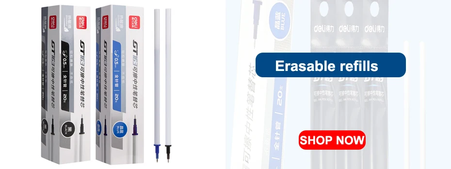 Deli löschbarer Gelstift, 0,5 mm, poröse Spitze, schwarze/blaue Tinte mit wärmeempfindlichen, löschbaren Radiergummis, nachfüllbarer Schreibstift für Kinder – Detail 1