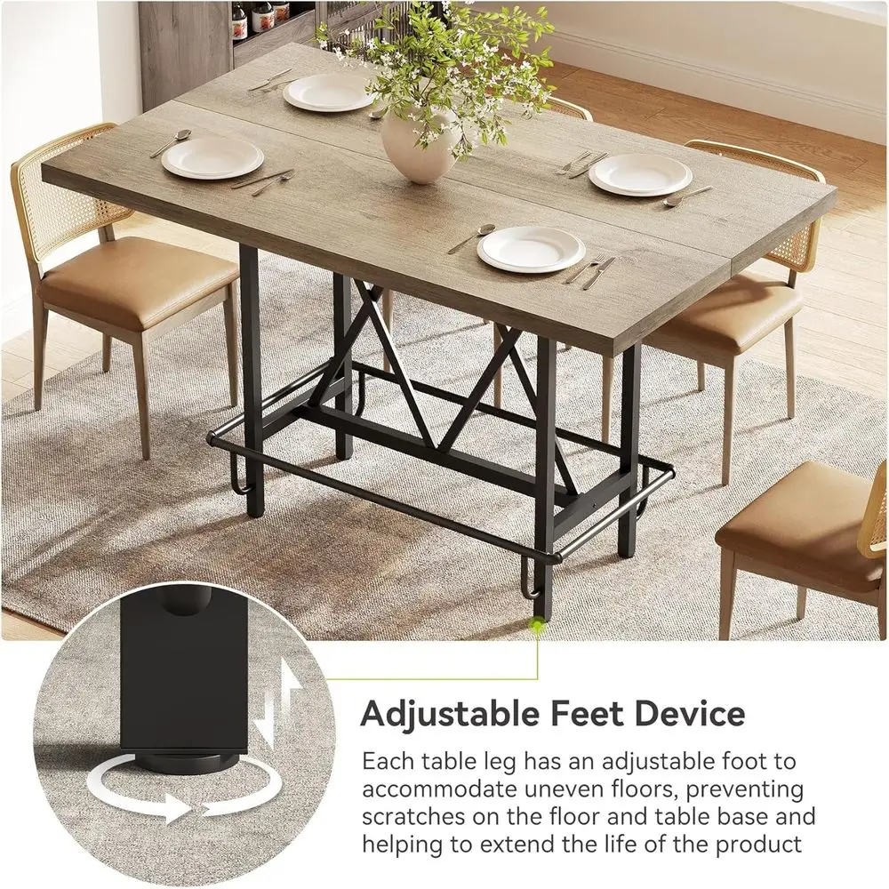 63 طاولة بار على الطراز الصناعي مع مسند قدم معدني، ارتفاع مضاد للمطبخ، بار منزلي وترفيه باللون الرمادي الريفي #4