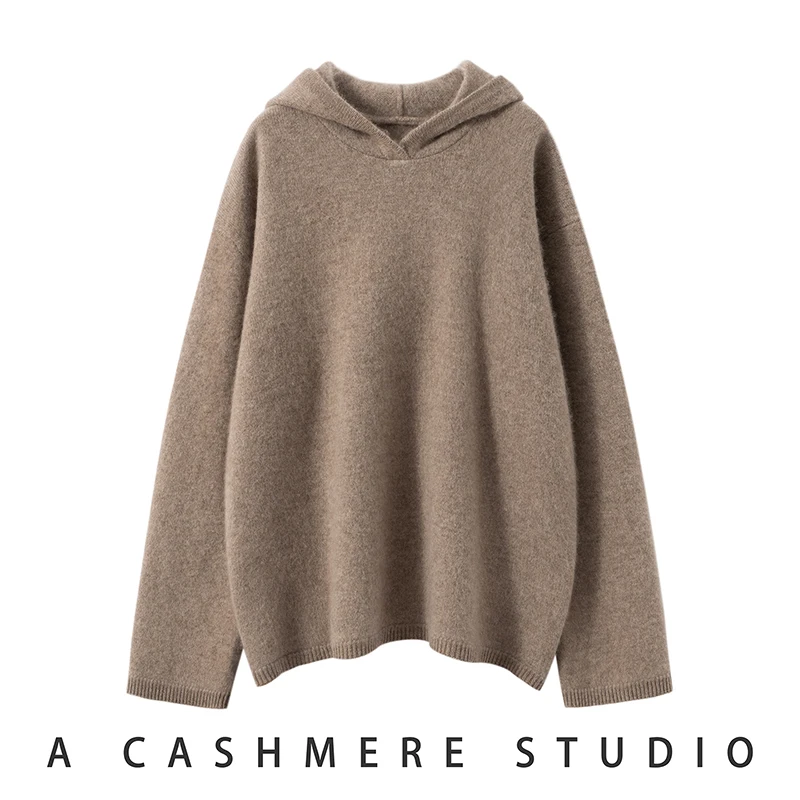 Pullover con cappuccio Pantaloni con risvolto Set completo da donna 100% cashmere Set moda casual Maglione Autunno Inverno Set morbido e confortevole in maglia