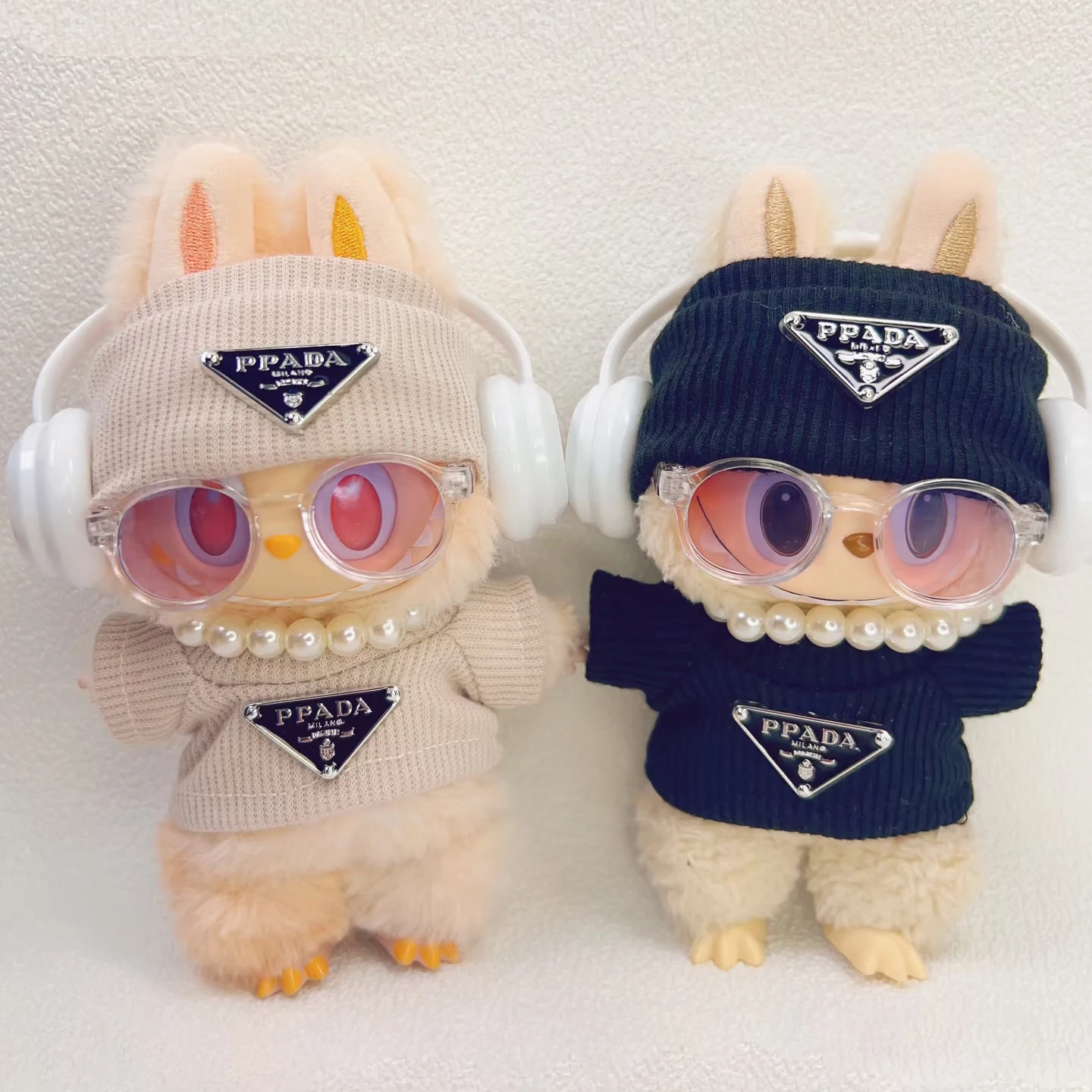 Für 15 17 cm Labubu Mode PPADA Puppe Kleidung mit Hüte Perle Halsketten Schuh Gestrickte Pullover Sets Zubehör Puppe Geschenke spielzeug