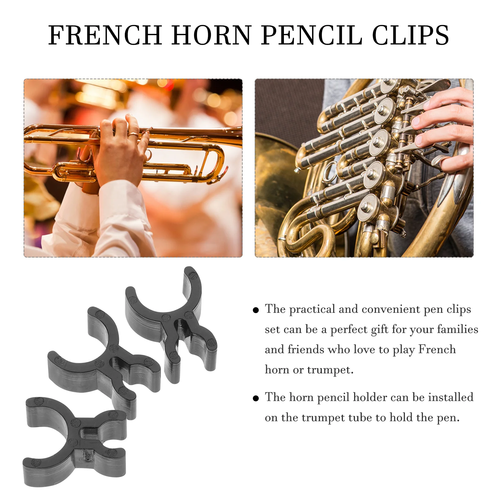 3 Pcs Musical Instrument Small Pen Holder Trumpet Clips ABS French Horn Pencil Bracket