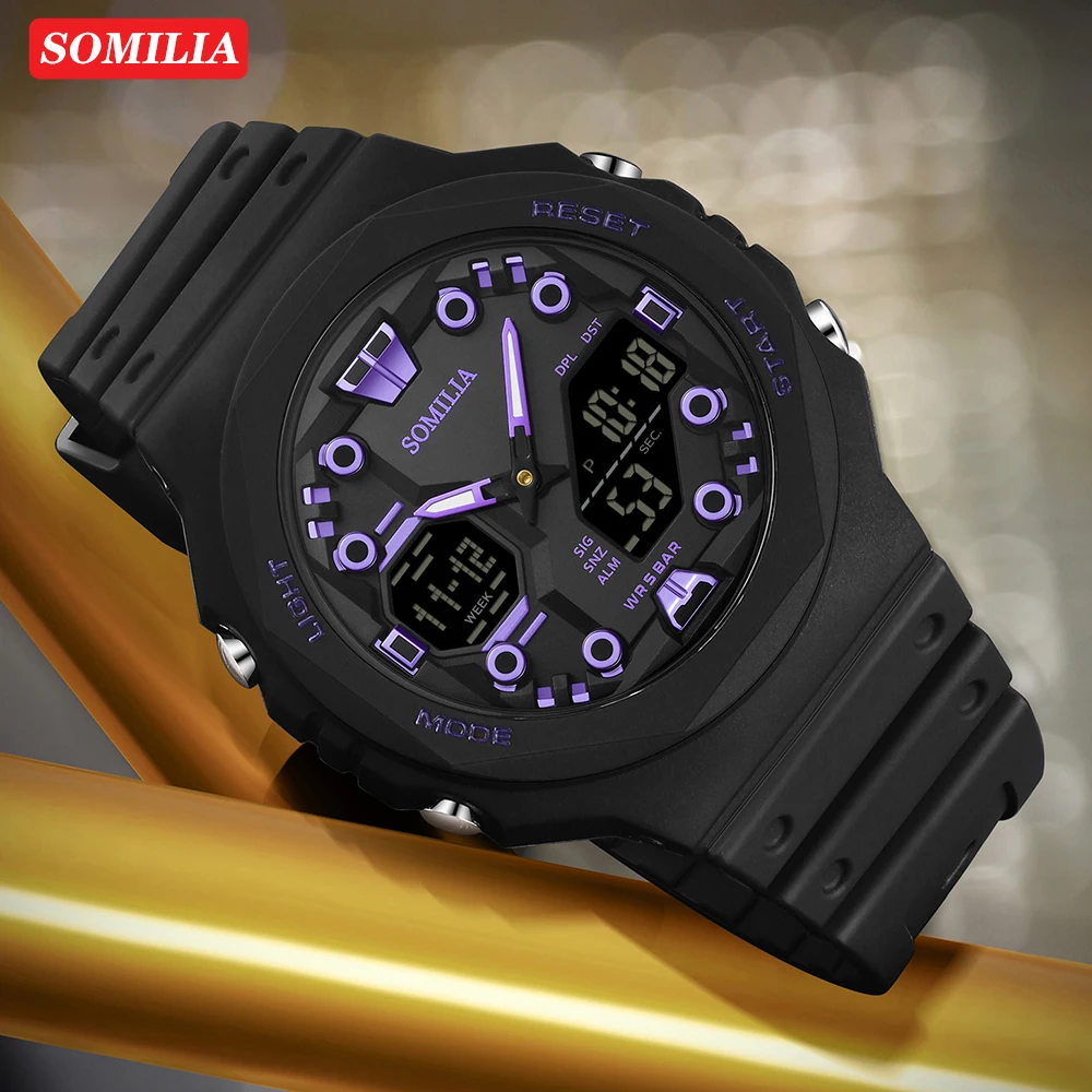 SOMILIA S6200 Unique Alarm Clock Fashion Men's Electronic Watch Sports Waterproof Cool Dual Screen Student Electronic Watch