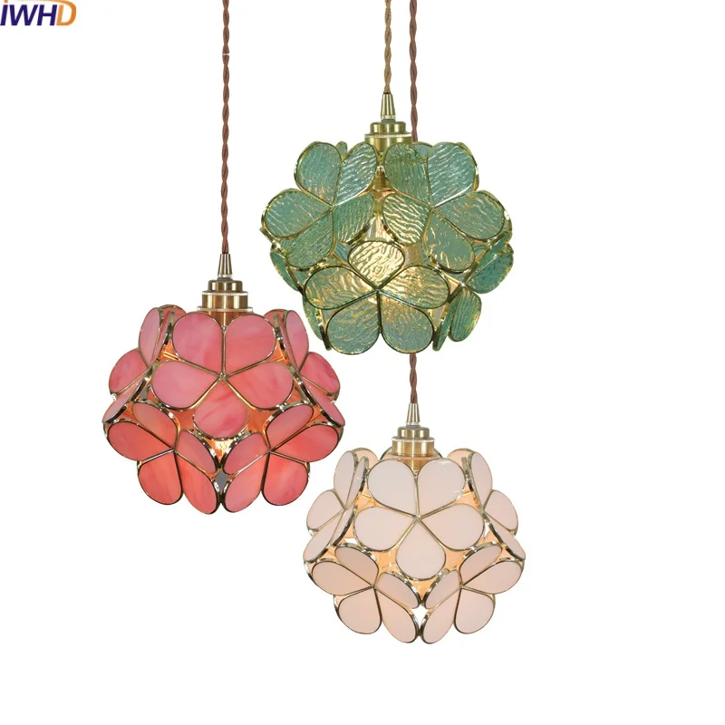 

IWHD Colorful Glass LED Pendant Lights For Living Room Bedroom Hallway Home Decor Modern Hanging Lamp Copper Luminaire Suspendu