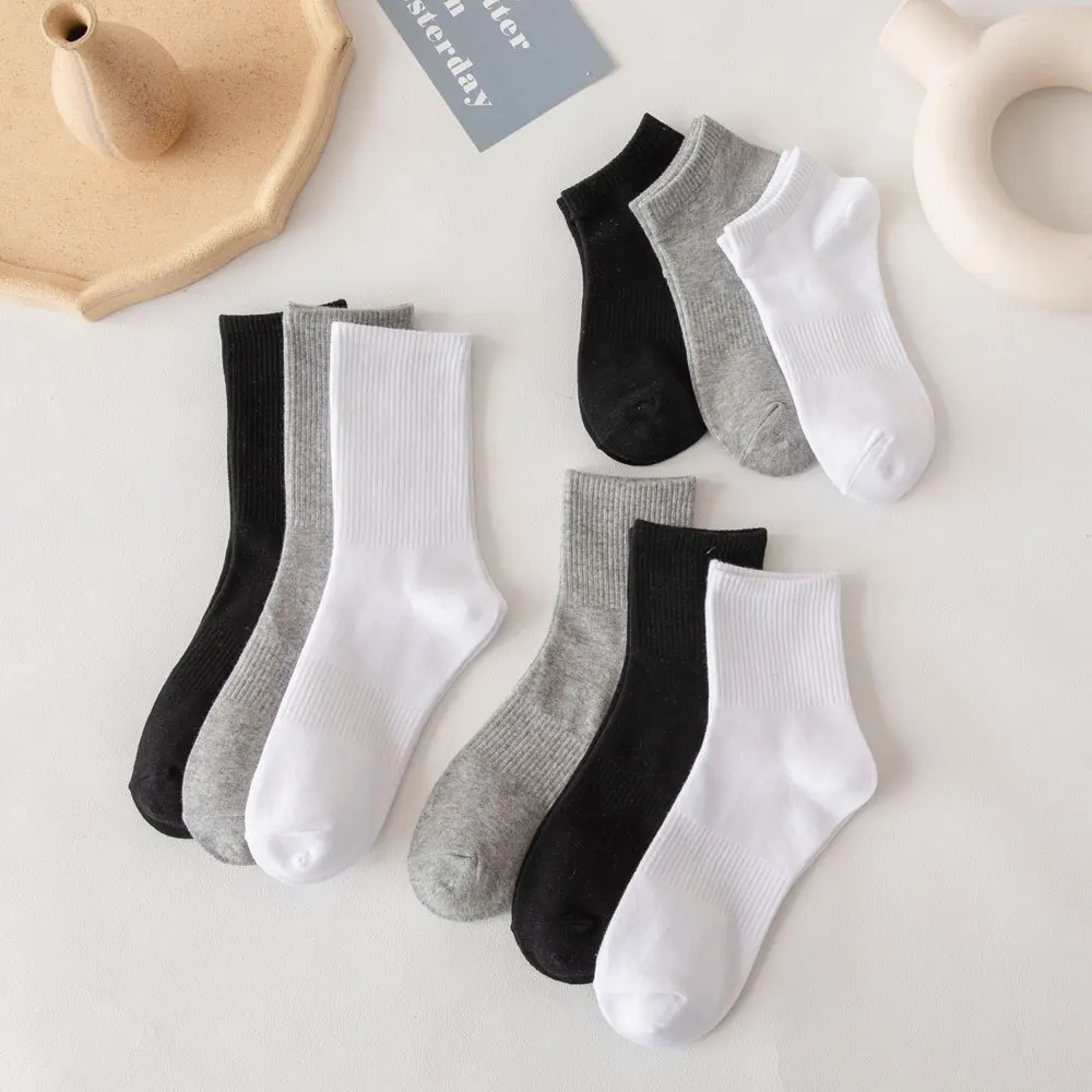 Solid Color Socks Black White Gray Socks Women's Mid-tube Spring and Summer Breathable Short-tube Medium Tube Sports Socks