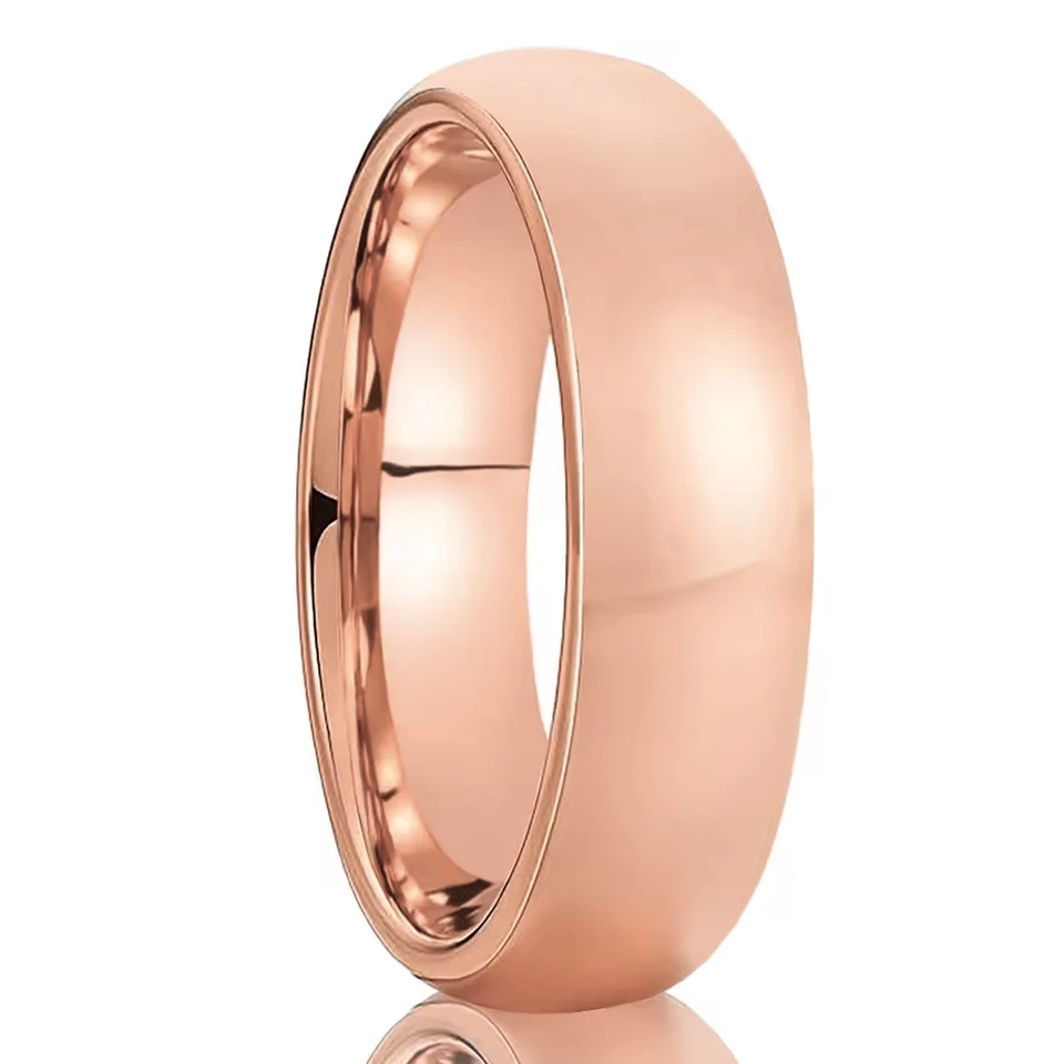 6mm Polished Domed Rose Gold Plated Tungsten Rings for Men Women Wedding Engagement Anniversary Customizable Rings Couples