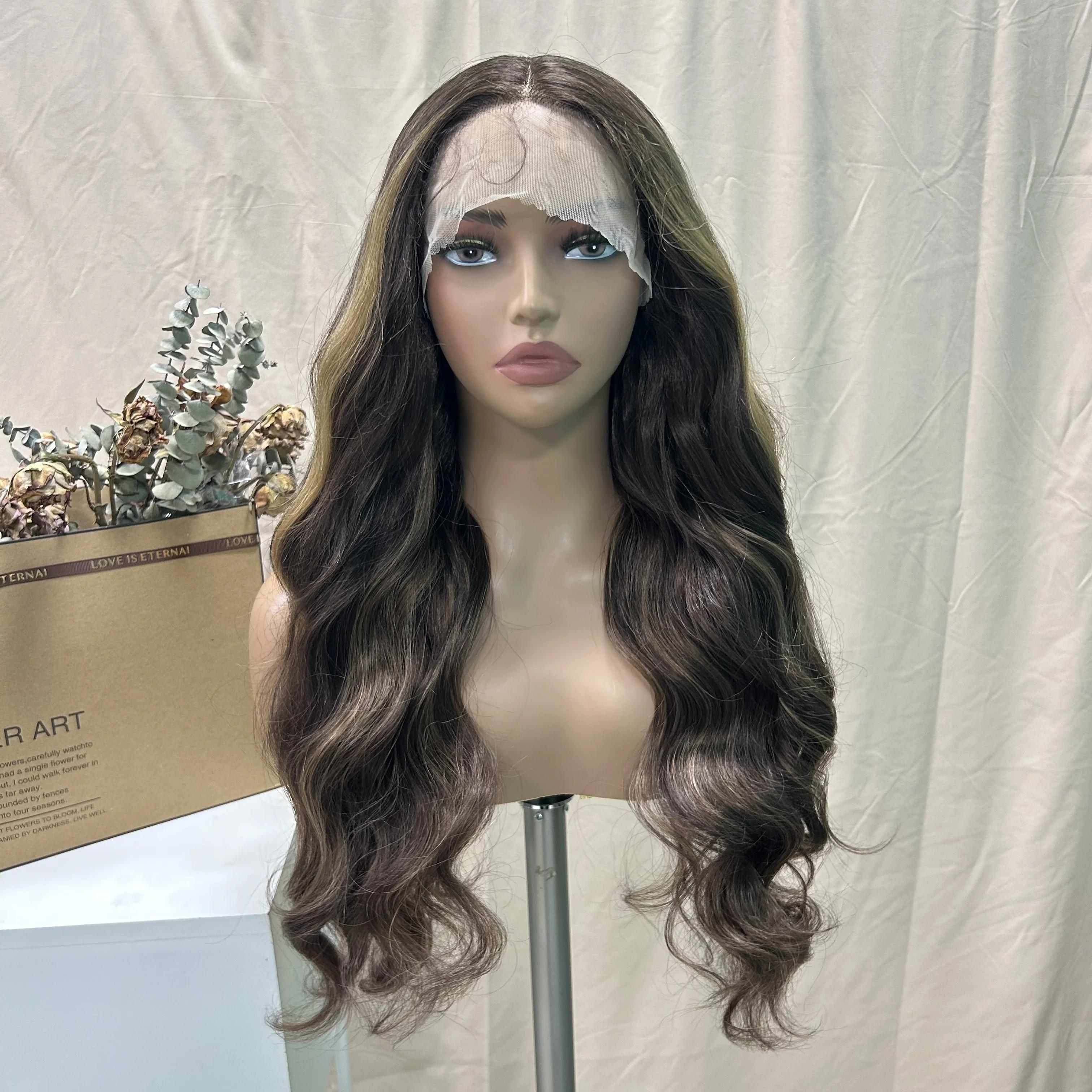 

X-TRESS Long Body Wave Wigs Soft Natural Synthetic Hair Middle Part Transparent Lace Front Wig for Black Women Heat Resistant