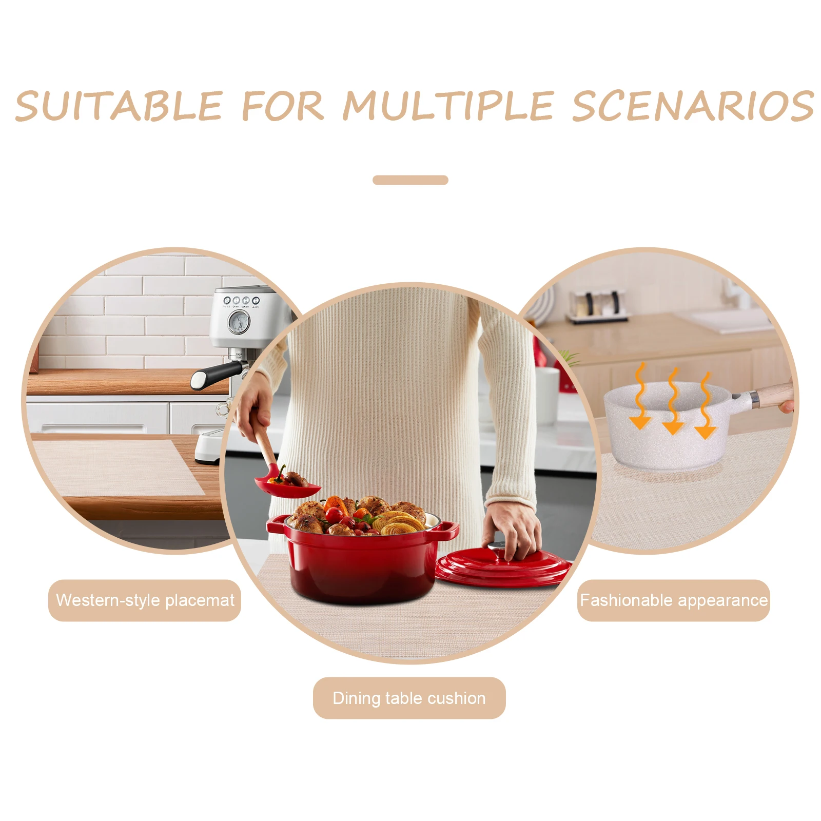 

6Pcs PVC Place Mat Heat Resistant Non Slip Table Mat for Dining Coffee Home Restaurant Use Reusable Waterproof Rectangular