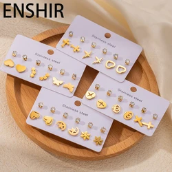 ENSHIR 316L Stainless Steel 6 Pieces Zircon Heart Cross Star Eyes Earrings For Women Simple Creative Jewelry Gifts Wholesale