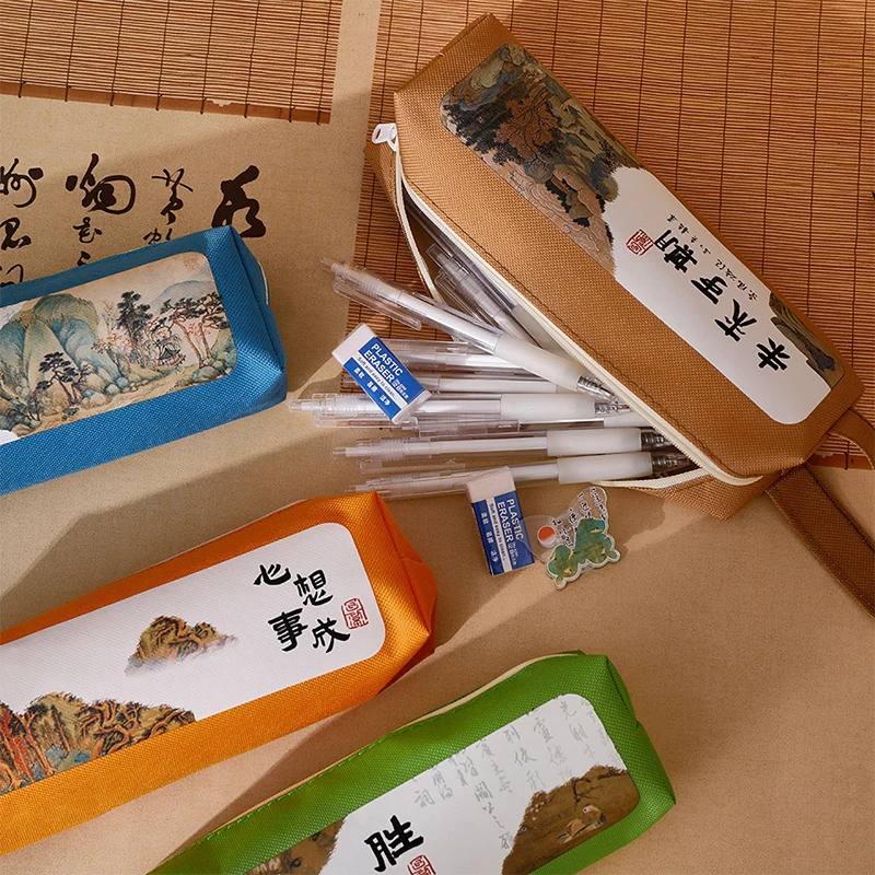 Personaggi calligrafici astuccio in tela astuccio per matite di grande capacità borsa cancelleria per studenti materiale scolastico regali per bambini