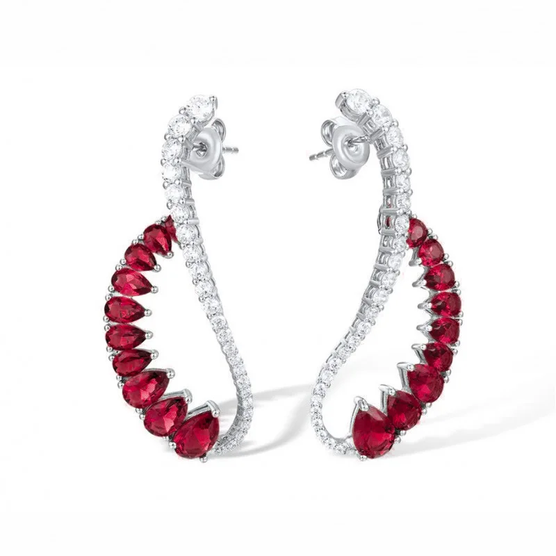 

New S925 Silver High Carbon Diamond Spirit Snake Dove Blood Red Water Drop Fashion Versatile Girl Earrings Wedding Jewelry