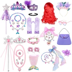 Mermaid Accessories Gloves Wand Crown Jewelry Set Wig Necklace Braid for Princess Dress Clothing Cosplay Halloween Birthday