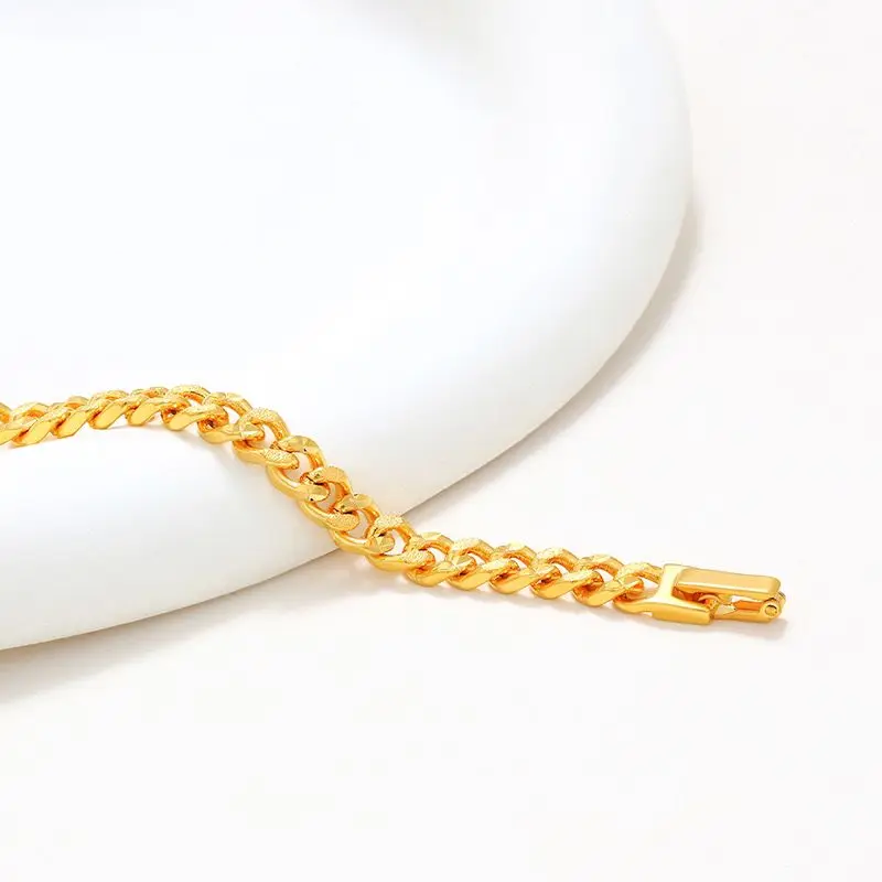 XP Jewelry -- ( 20 cm x 6 8 10 mm ) 24 k Yellow Gold Color Carving Cuba Bracelets For Men Women Fashion Jewelry