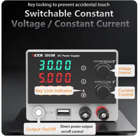 Fuente de alimentación de laboratorio VICTOR, ajustable, 30V 5A, con pantalla digital, regulador de voltaje, fuente de alimentación de banco de laboratorio CV/CC
