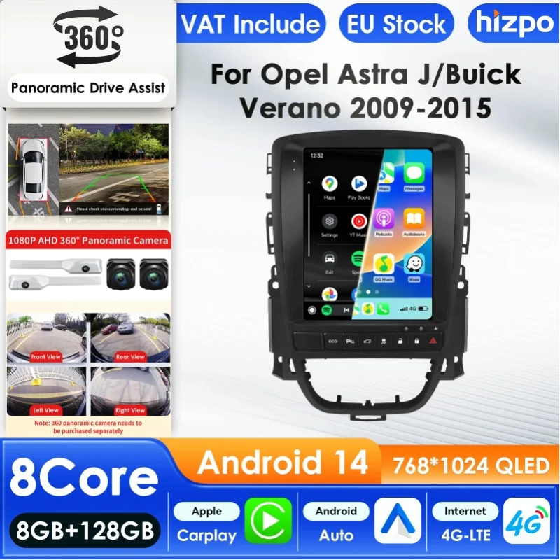 Hizpo Autoradio für Opel Astra J Vauxhall 2009-2015 Buick Verano Audio-Multimedia-Player CarPlay Android Auto GPS Autoradio AI 9,7 Zoll Tesla-Style Intelligenter Bildschirm QLED-Display Automotive