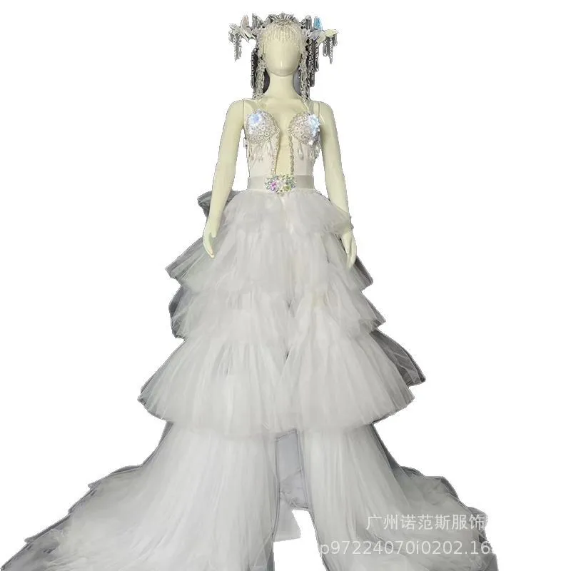 

French Elegant Mesh Trailing Temperament Celebrity Light Wedding Dress Annual Meeting Women's High-end Dress Studio Photo Dress