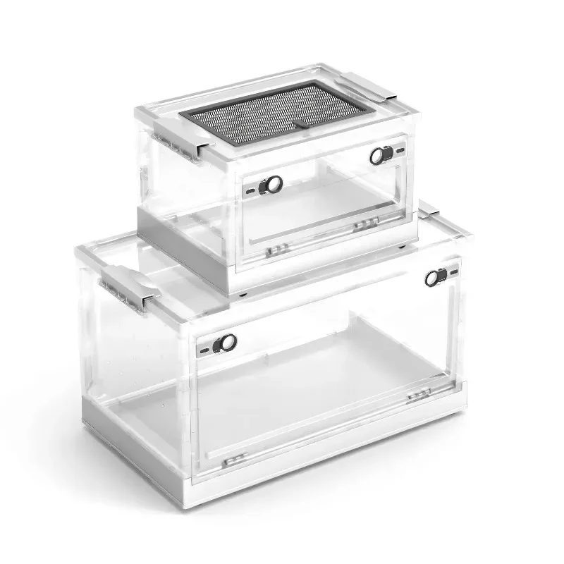 New Eco-Friendly Foldable ABS/Acrylic Reptile Feeding Case with Ventilated Net and Feeding Box for Spider Lizards