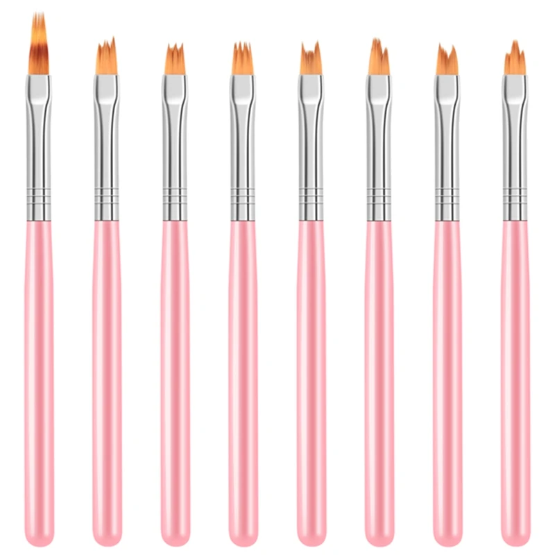 8Pcs Color Paint Pen Set Pink Petal Pen Nail Brush Short Nail Brush