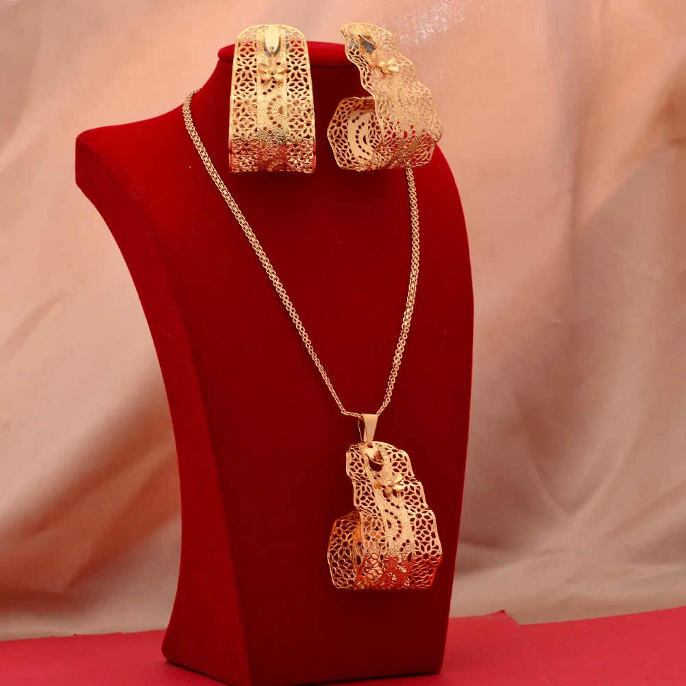 50Cm Dubai Charms Dubai  Gold Color Jewelry Sets for Women/Girls Necklace Earrings Ethioipian Jewelry Set African Indian Gift