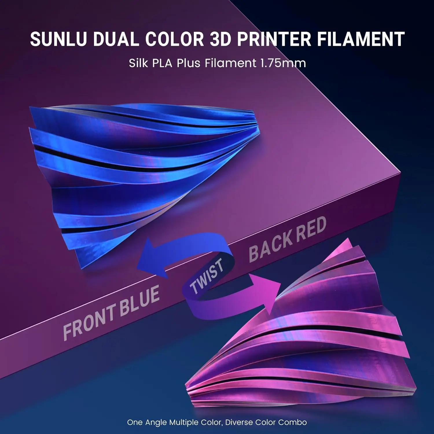 SUNLU PLA Plus Silk 3D Printer Filament 1.75mm 1KG Dual&Triple Colors Shiny Pla+ Silk Textures Neatly Wound 3D Printing Material