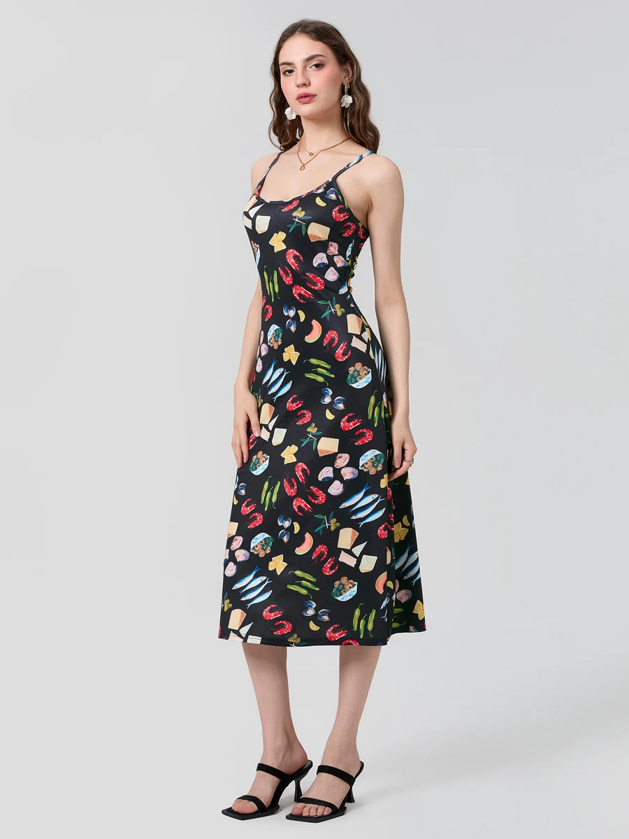 Abito da donna Cami Collezione da tavolo Abito sottoveste senza maniche con stampa senza schienale Abito midi aderente Abito da festa