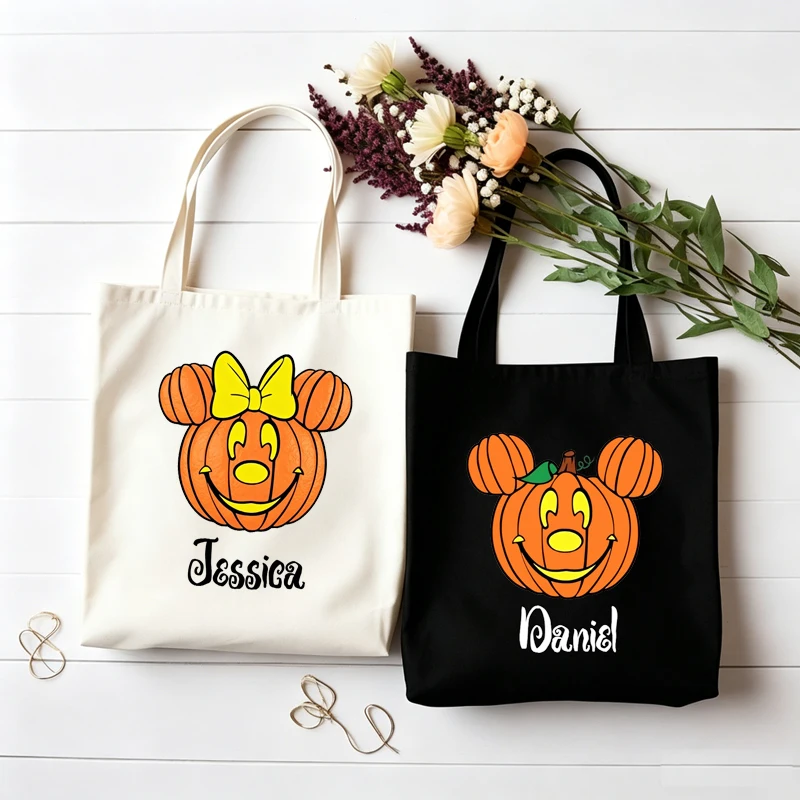 Personalized Gift Bag for Halloween Canvas Tote Bag, Custom Halloween Tote Bag Trick or Treat Bag